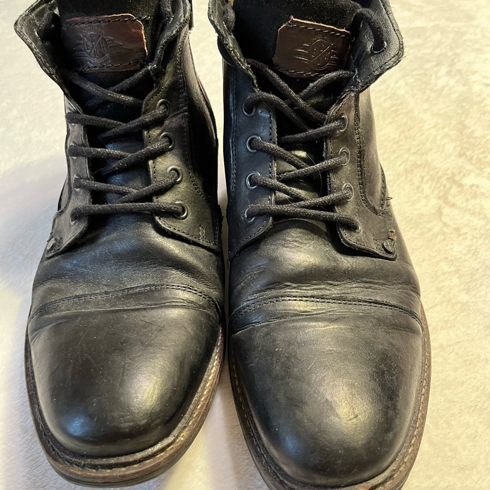 Bullboxer Black Leather Cap Toe Lace Up Ankle Boots Men’s EU 44 US 11 Side Zip